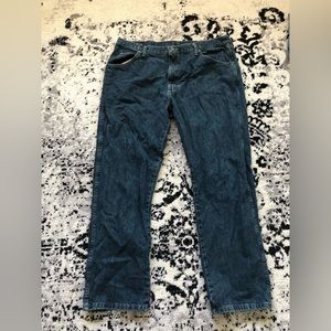 blue wash baggy wrangler jeans